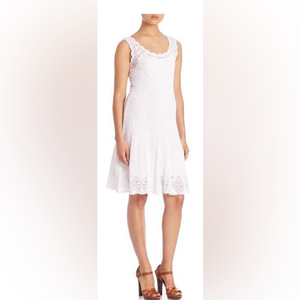 Polo Ralph Lauren White Cotton Crochet Fit and Flare Sleeveless Dress Size L NWT